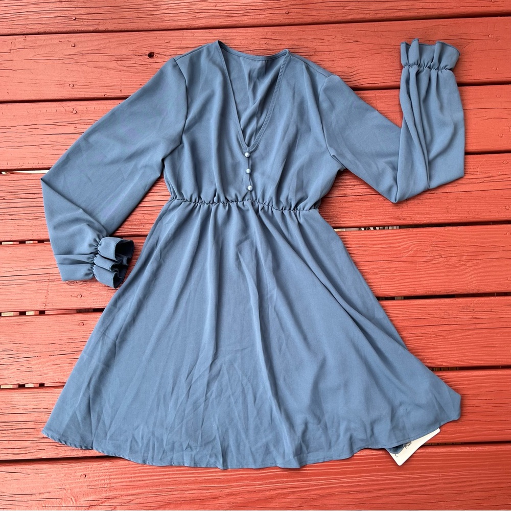 Elegant Blue Long Sleeve Dress